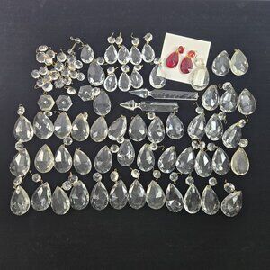 Huge Lot of Mixed Vintage Chandelier Lamp Prisms Clear Red Glass 60pc Repurpose